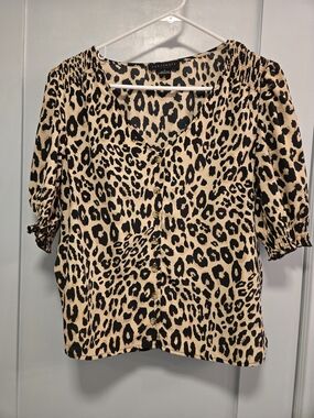 Sanctuary Leopard-Print Button Blouse - Black & Cream